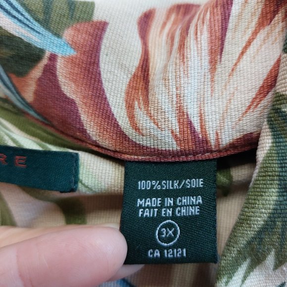 Signature Carrington Men's 100% Silk Tropical Floral Hawaiian Shirt 3XL - Picture 7 of 7